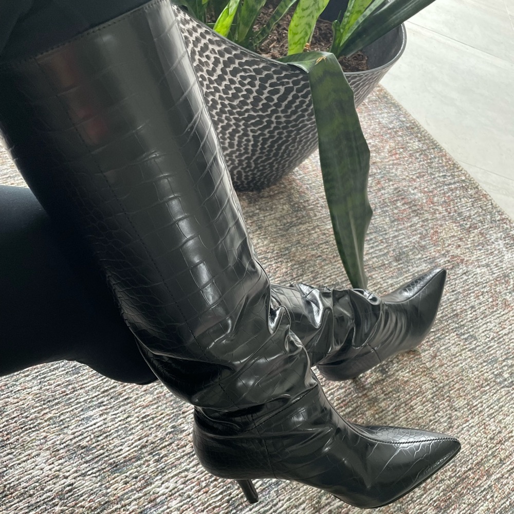 TABITHA tall faux croc boot can be pair with just about anything! 👢💚